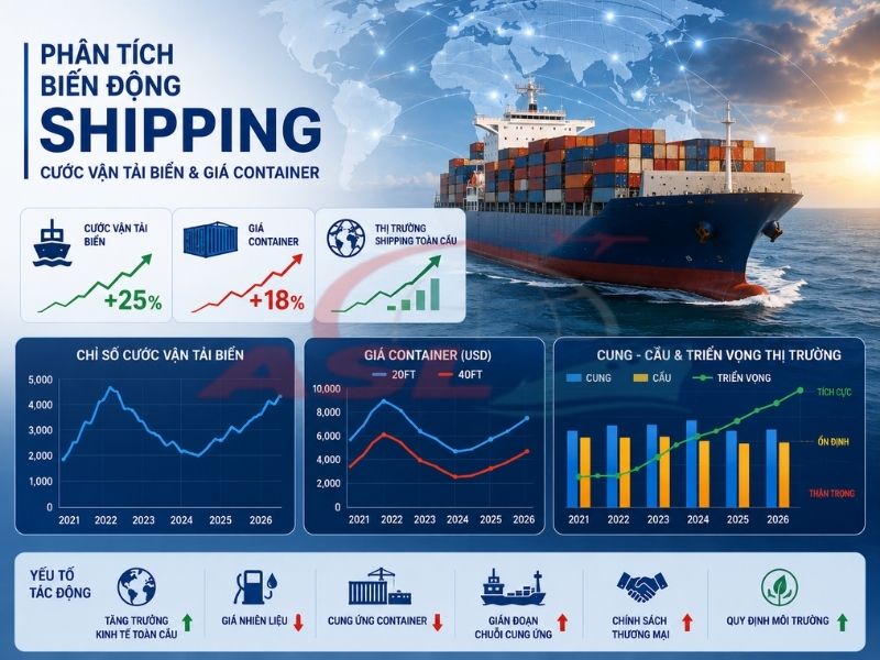 Phân tích biến động cước vận tải biển, giá container và thị trường shipping toàn cầu năm 2026.