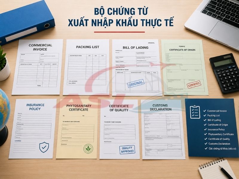 Chia sẻ thực tế bộ chứng từ xuất nhập khẩu và vai trò của từng loại giấy tờ trong logistics quốc tế.