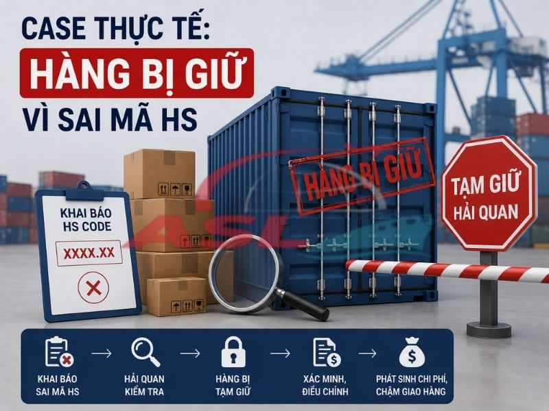 Tình huống thực tế hàng bị giữ do khai sai HS Code và hướng xử lý phù hợp.