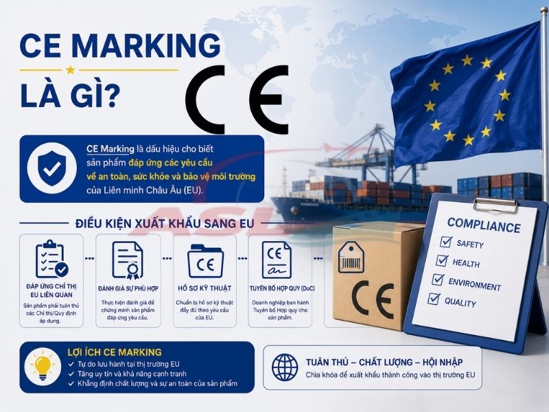 Tìm hiểu chứng nhận CE Marking và các điều kiện cần thiết để xuất khẩu hàng sang châu Âu.