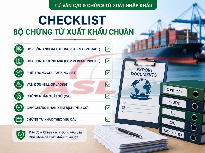 Checklist đầy đủ bộ chứng từ xuất khẩu giúp doanh nghiệp chuẩn bị hồ sơ nhanh và chính xác.