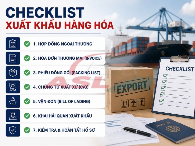 Checklist giúp doanh nghiệp chuẩn bị đầy đủ hồ sơ và quy trình trước khi xuất khẩu hàng hóa.