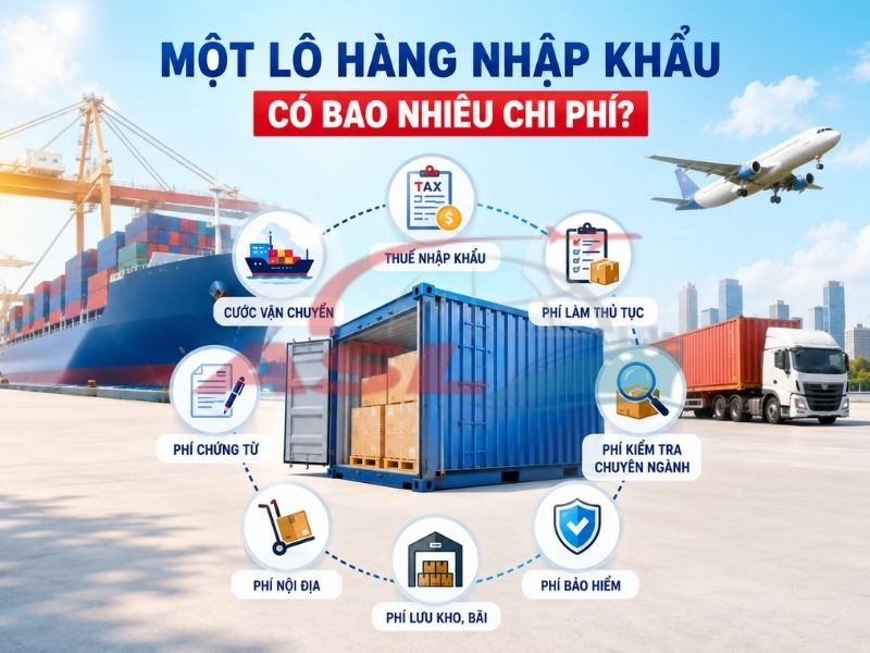 Tổng hợp các chi phí thực tế của một lô hàng nhập khẩu từ cước tàu đến phí cảng và hải quan.