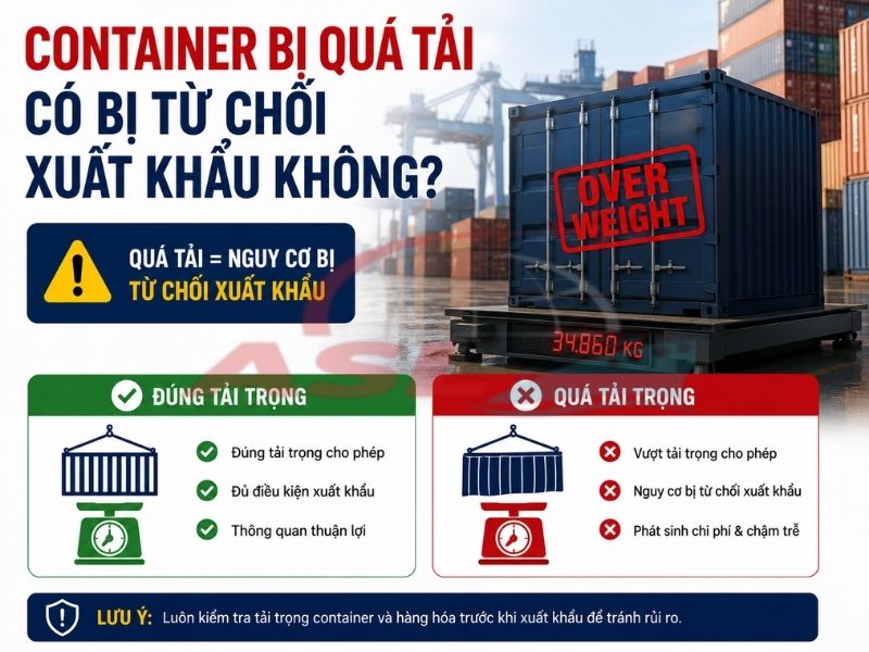 Container quá tải có bị hãng tàu từ chối không, quy định tải trọng và cách xử lý phù hợp.