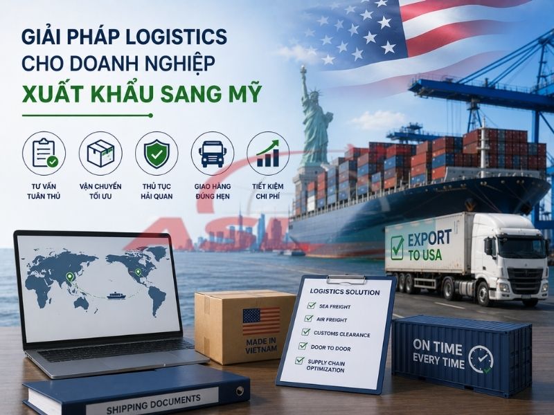 Giải pháp logistics và vận tải quốc tế dành cho doanh nghiệp xuất khẩu hàng hóa sang Mỹ.