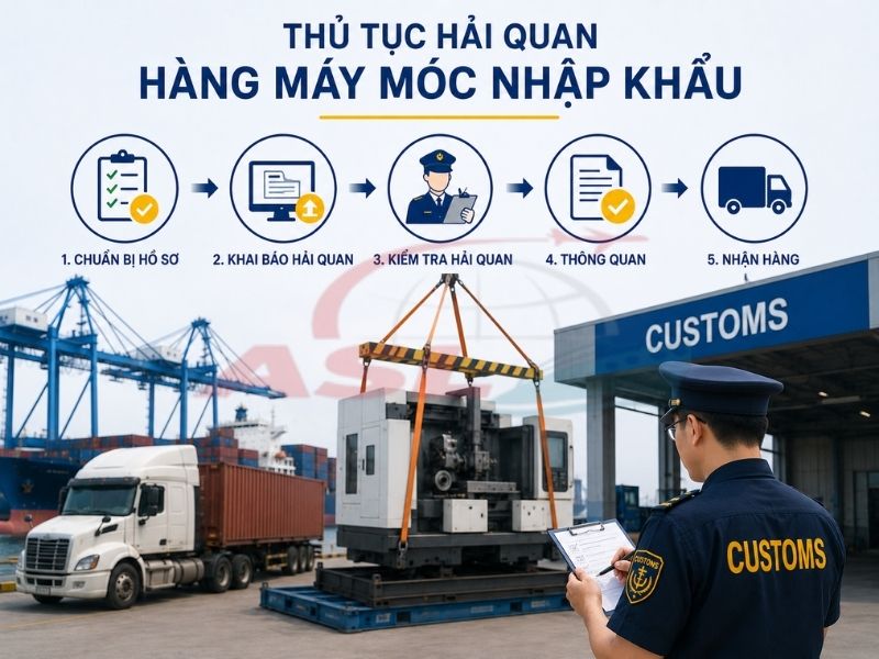 Quy trình khai hải quan máy móc nhập khẩu và các chứng từ doanh nghiệp cần chuẩn bị.