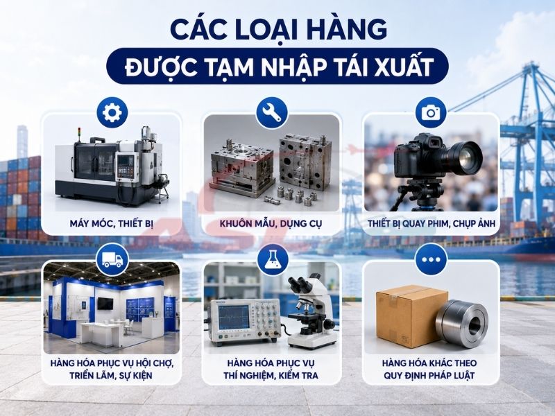 Danh sách các loại hàng hóa được phép tạm nhập tái xuất theo quy định hiện hành.