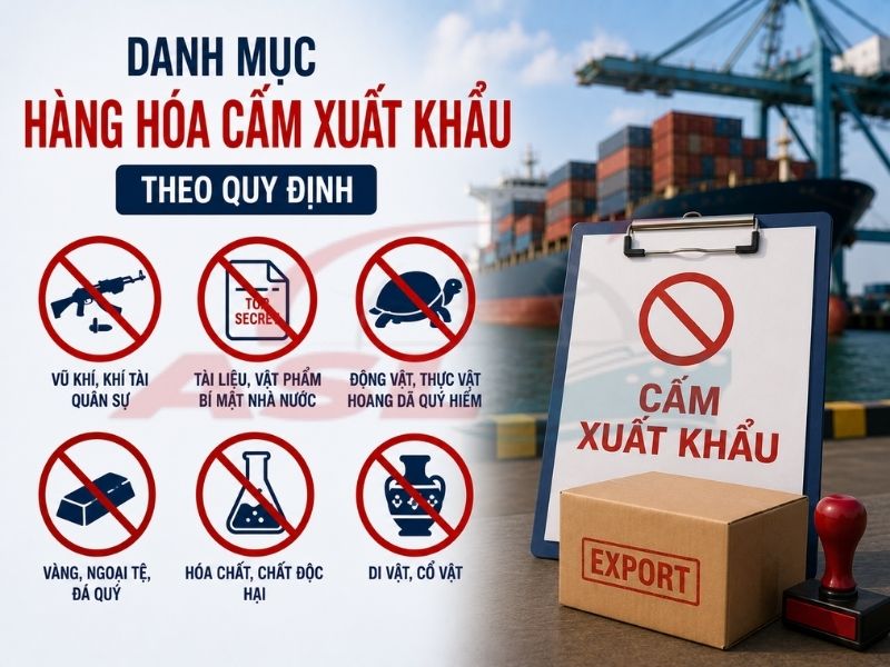 Tổng hợp các mặt hàng cấm xuất khẩu theo quy định pháp luật Việt Nam mới nhất năm 2026.