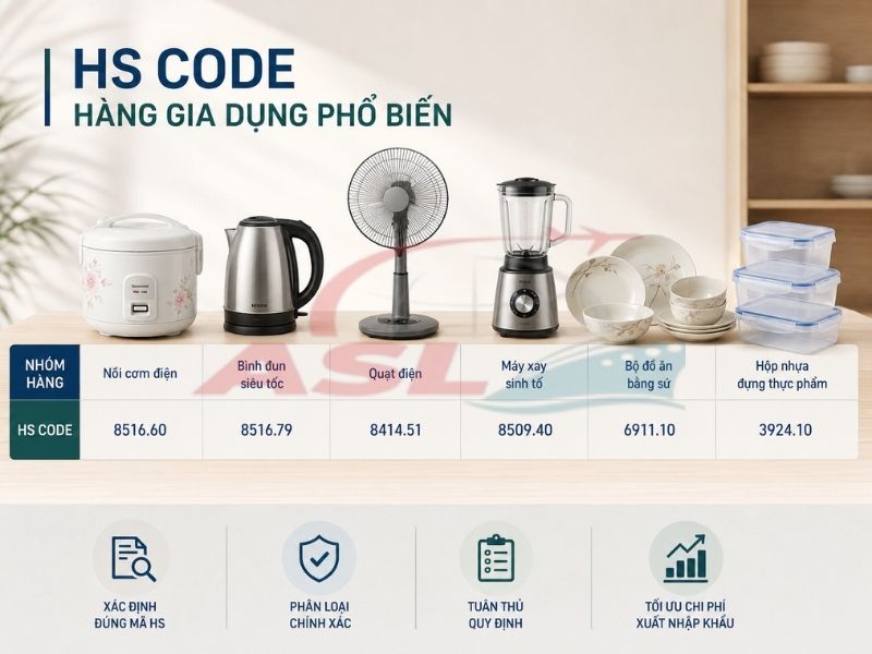 Danh mục HS Code các mặt hàng gia dụng thường nhập khẩu vào Việt Nam hiện nay.