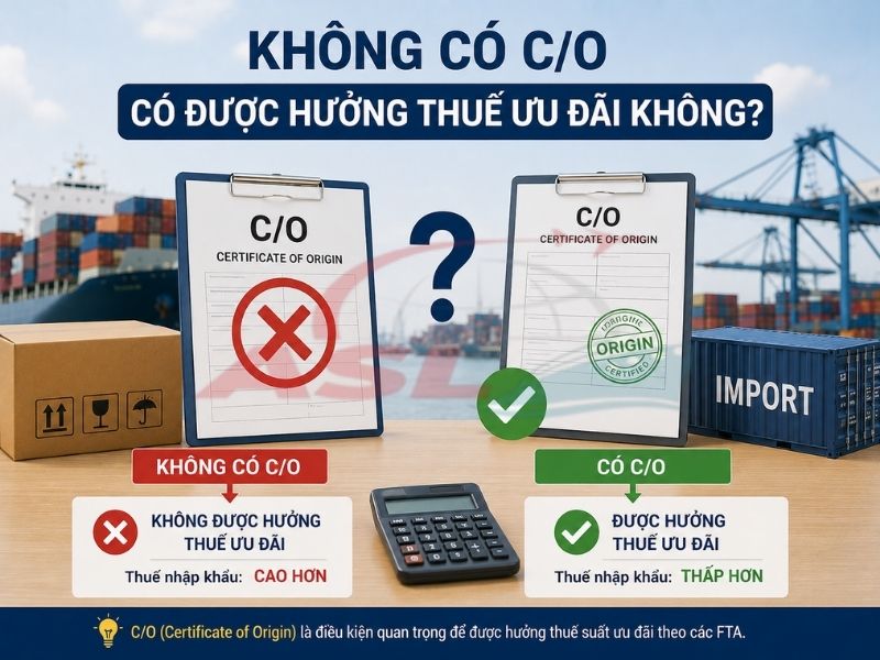 Tìm hiểu trường hợp không có C/O và khả năng được áp dụng thuế suất ưu đãi.