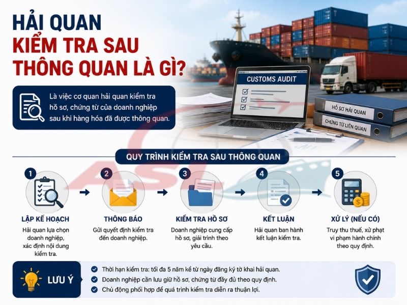 Tìm hiểu kiểm tra sau thông quan là gì, doanh nghiệp cần chuẩn bị gì và các rủi ro thường gặp khi bị kiểm tra.