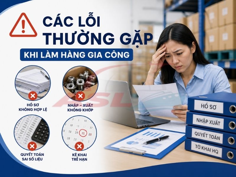 Tổng hợp các lỗi phổ biến khi khai hải quan hàng gia công và cách giảm rủi ro doanh nghiệp.