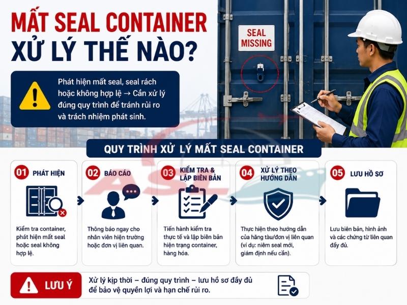 Hướng dẫn xử lý khi container bị mất seal, quy trình xác minh và các rủi ro cần lưu ý.
