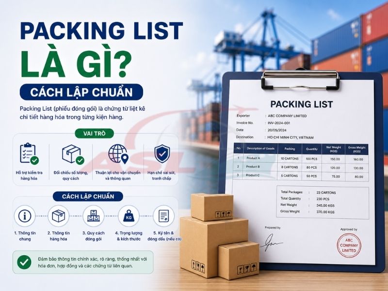 Hướng dẫn cách lập packing list chuẩn và các thông tin quan trọng trong xuất nhập khẩu hàng hóa.