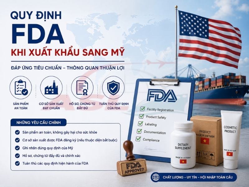 Hướng dẫn quy định FDA khi xuất khẩu hàng hóa sang Mỹ và các yêu cầu doanh nghiệp cần đáp ứng.