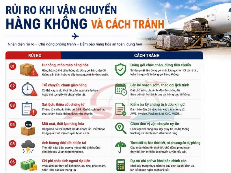 Tổng hợp rủi ro vận chuyển hàng không khi vận chuyển và giải pháp hạn chế.