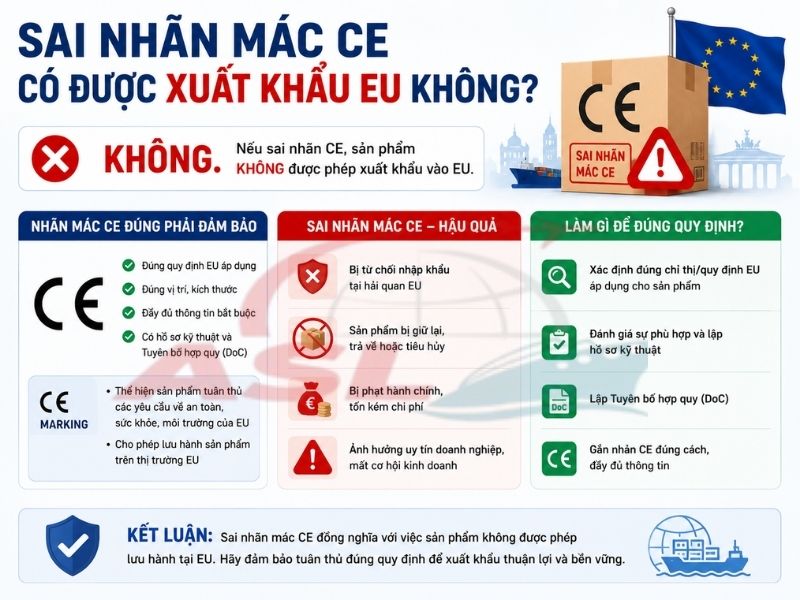 Quy định nhãn CE khi xuất khẩu sang EU và những rủi ro khi doanh nghiệp ghi sai thông tin.