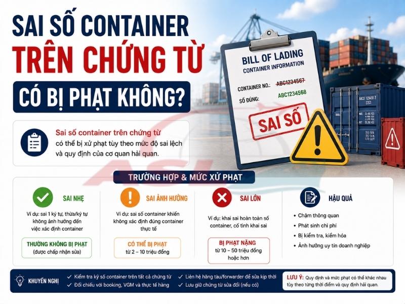 Sai số container trên bill, invoice hoặc manifest có bị phạt không và cách xử lý nhanh chóng.