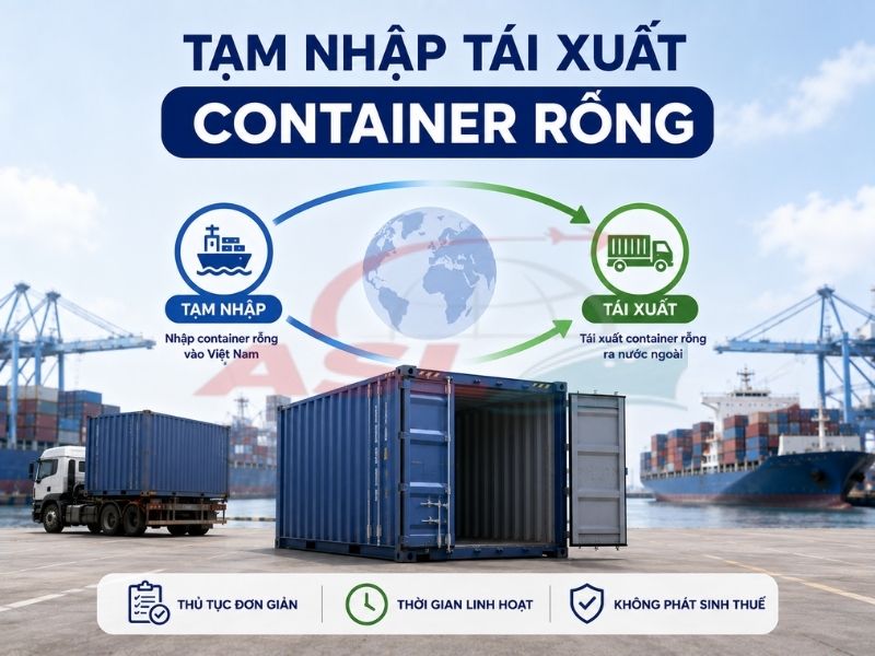 Quy trình xử lý container rỗng theo hình thức tạm nhập tái xuất trong logistics quốc tế.