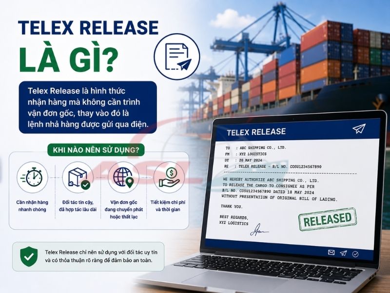 Tìm hiểu telex release là gì, ưu nhược điểm và trường hợp nên sử dụng trong logistics quốc tế.