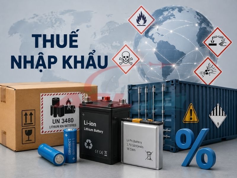 Quy định thuế nhập khẩu pin lithium và hàng nguy hiểm trong vận chuyển quốc tế.